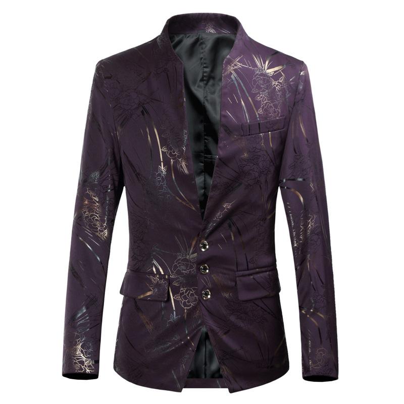 

Men's Suits & Blazers -6XL Plus Size Clothing Spring And Autumn Printing Performance Coats Suit Youth Male Slim Stand-up Collar Blazer Jack, White