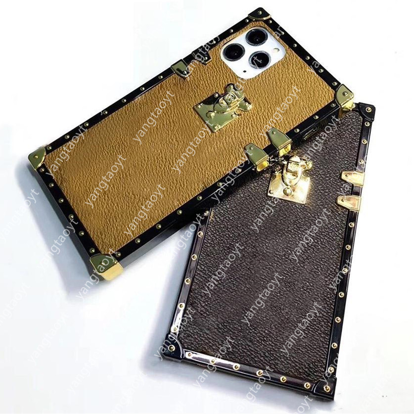 

Top Fashion Designer Square Phone Cases For iphone 13 Pro Max 12 mini 11 X XR XS 8 7 Plus PU Leather Brown Letter Print Back Cover Luxury Shell Designers Case With Lanyard, #2- black flowers l