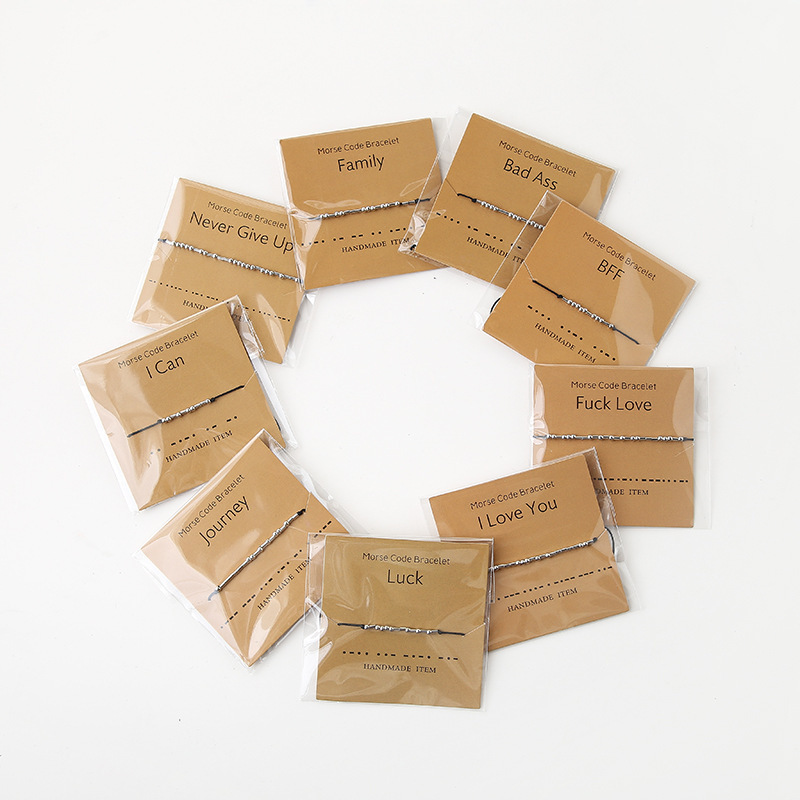 

Handmade Morse Code Bracelet Beads Adjustable Black String Charm Bracelets With I Love You Lettering Cardboard Creative Jewelry 1273 Q2, Golden;silver