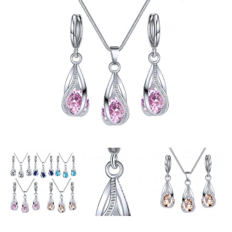 

Earrings & Necklace Jewelry 3 Pcs/Set Gorgeous Polished Set Faux Crystal Women Friendly To Skin For Banquet, Silver