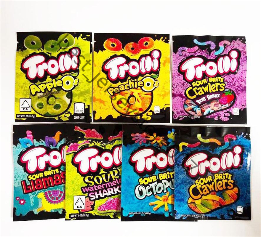 

design Edibles custom Packaging printed 600mg Trrlli Errlli Trolli bags PUFFS ALL STAR MIX octopus liamas sealed zipper mylar bag