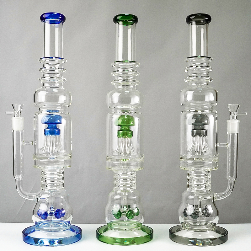 

19 Inch Straight Tube Hookahs Glass Bong Octopus Perc Thick Bongs With Bowl 18mm Female Joint Water Pipes Mushroom Cross Precolator Oil Dab Rig