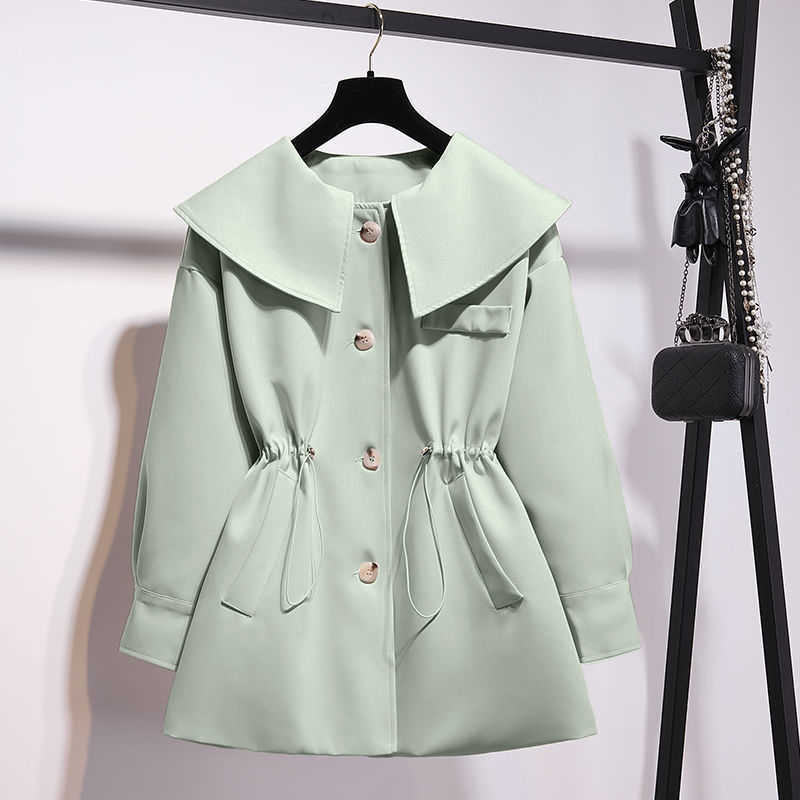 

Women trench jacket Casual Section Solid Coat pockets buttons Windbreaker Light weight female Windbreak Collection 210524, Green