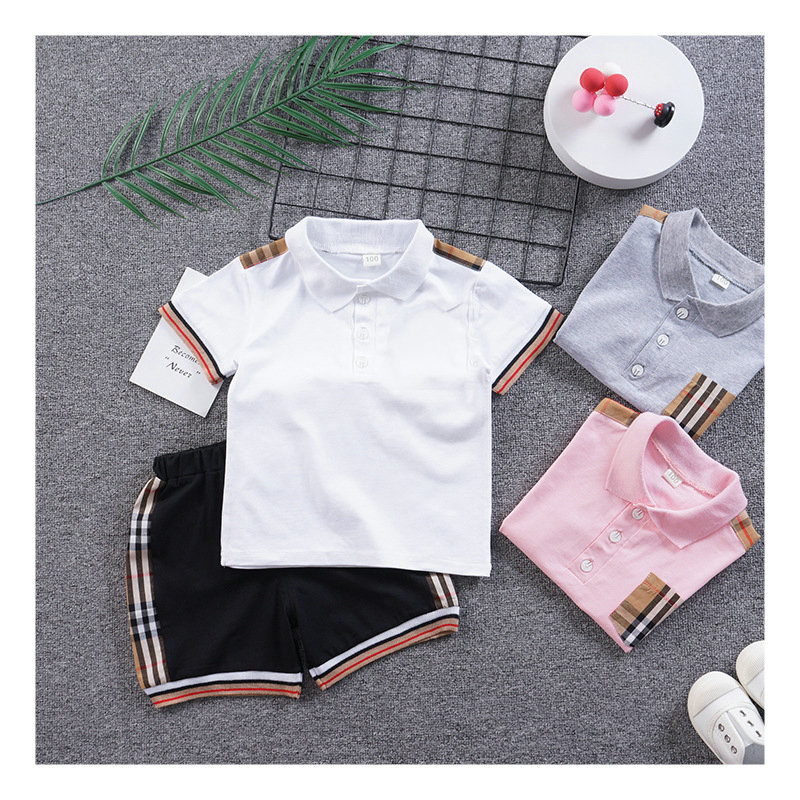 

kids girls boys plaid tracksuit brand fashion 2pcs outfits set polo tshirt+short pant tracksuits children Designers Clothes, Pink