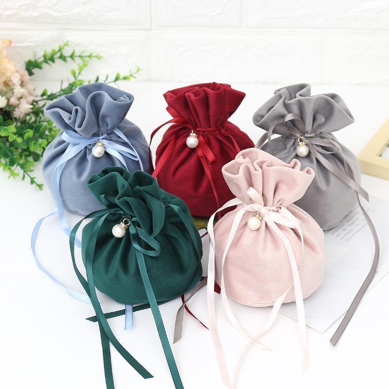 

Gift Wrap 5pcs Luxury Velvet Bags With Pearl String Christmas Birthday Party Chocolate Candy Boxes Jewelry Sachet Pouch