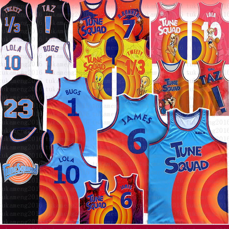 

BLUE Lebron 6 James 23 Michael NCAA Bugs Movie Space Jam 2 Tune Squad Basketball Jersey 10 Lola D.DUCK ! Taz 1/3 Tweety 7 R.RUNNER, Jersey-23mj