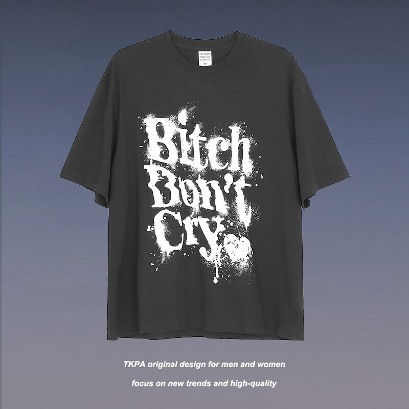 

Tkpa national summer Men's t Shirts graffiti spray paint letter printing round neck high street rock mourning short sleeve T-shirt love, White;black