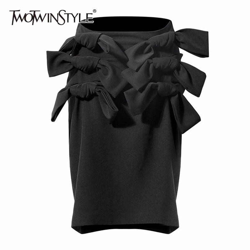 

Bodycon Patchwork Bowknot Skirt For Women High Waist Black Midi Skirts Female Fashion Clothing Stylish 210521