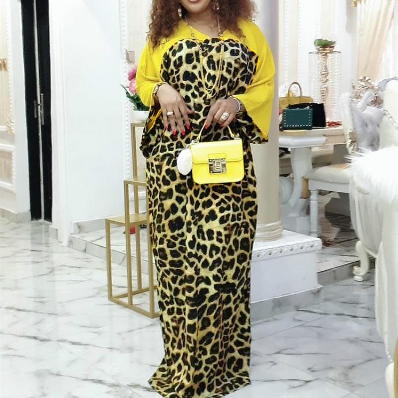 

Women Leopard Loose Maxi Dresses Print Long Sleeve O Neck Patchwork Robes Female Fashion African Autumn Large Size Vestidos Casual