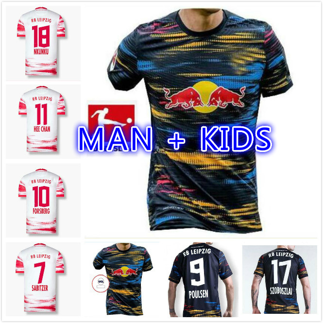 

man kids kit 21 22 Soccer Jerseys FORSBERG WERNER Camiseta HEE-CHAN Maillot HALSTENBERG SABITZER POULSEN SÃ¸rloth 2021 2022 Football Shirts C, Black;yellow