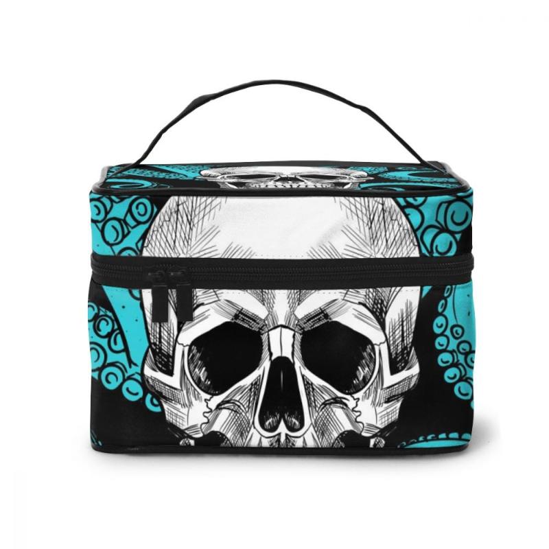 

Women's Travel Organization Beauty Cosmetic Make Up Storage Lady Wash Bags White Skull With Octopus Foot Handbag Pouch & Cases