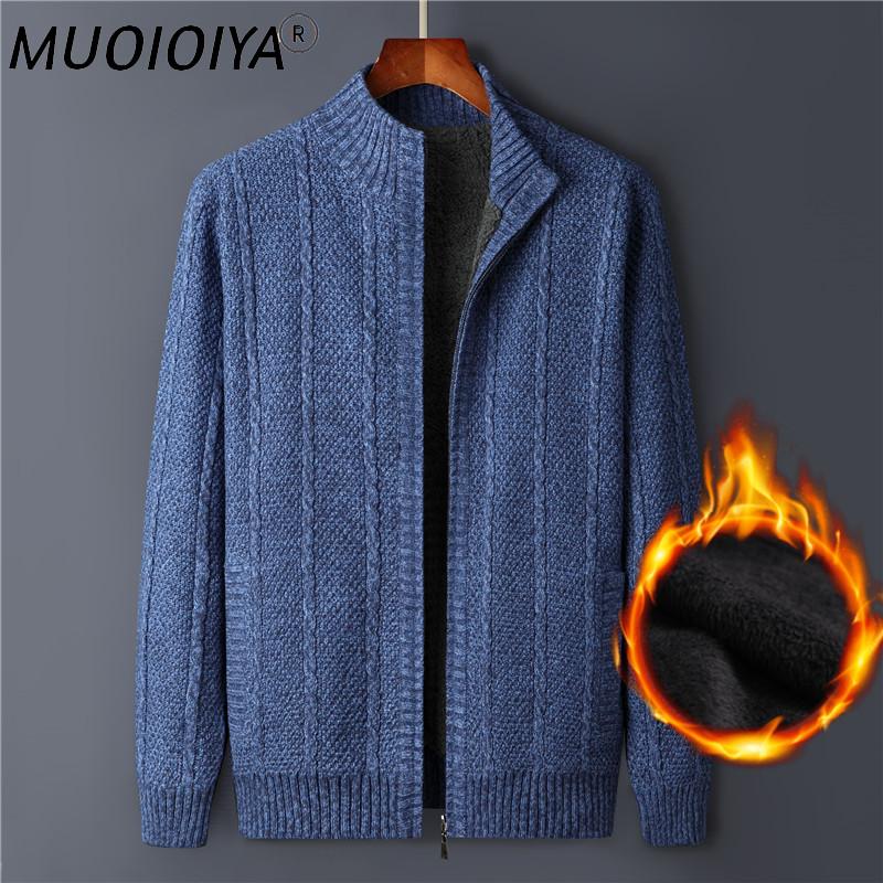 

Men's Sweaters Zip Wool Liner Knit Sweater Male Cardigan Thicken Warm Winter For Men Clothing Casual Coat Jackets Black Jumper, White;black