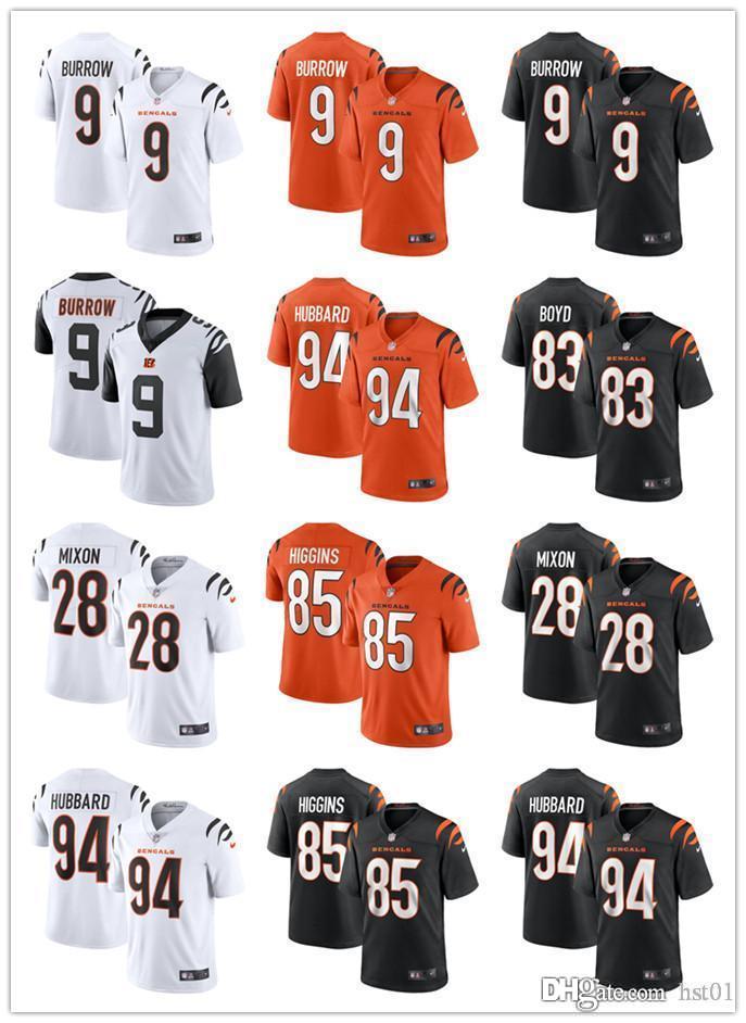 

2021 Men Women Youth Cincinnati Bengals 9 Joe Burrow 28 Joe Mixon 83 Tyler Boyd 85 Tee Higgins 94 Sam Hubbard Football Jerseys, Black;red