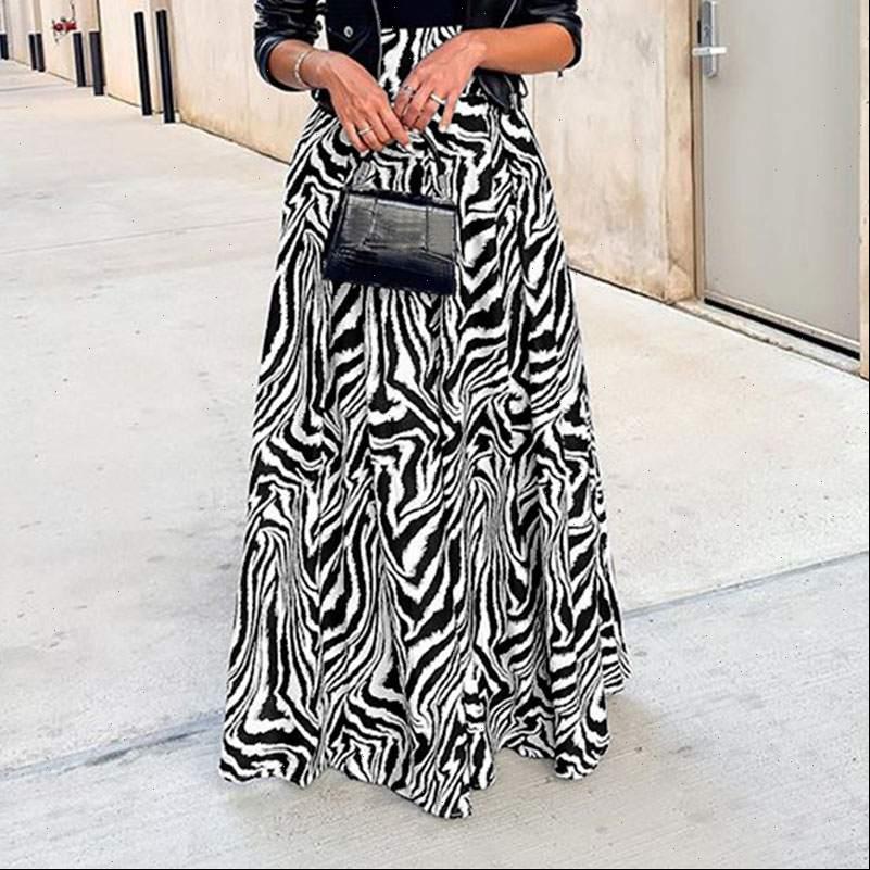 

zebra printed maxi vintage womens skirts high waist a line casual loose party plus size 5xl, Black