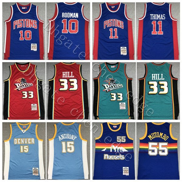 

Mitchell Ness Basketball Isiah Thomas Jersey 11 Dennis Rodman 10 Grant Hill 33 Dikembe Mutombo 55 Carmelo Anthony 15 Throwback Vintage Top Quality, Black;red