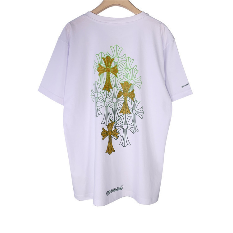 

Shirt Cross Hearts t Chao's Group Printed Chrome Glitter Powder Men's and Women's Loose Short Sleeve T-shirt, White;black