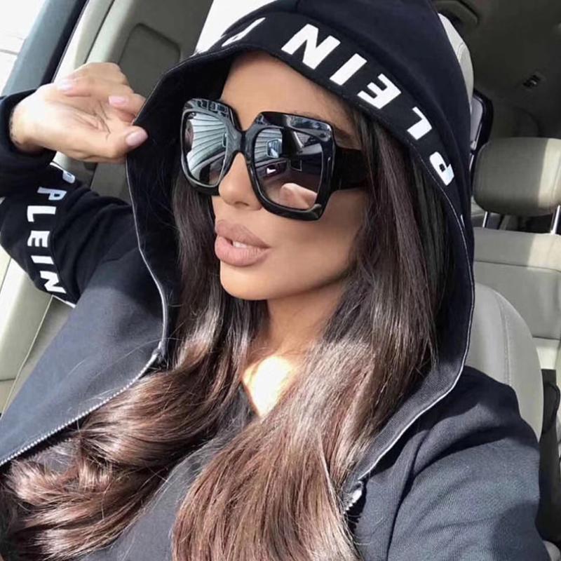 

Sunglasses Big Square Frame Women Oversize Style Grey Lens, White;black