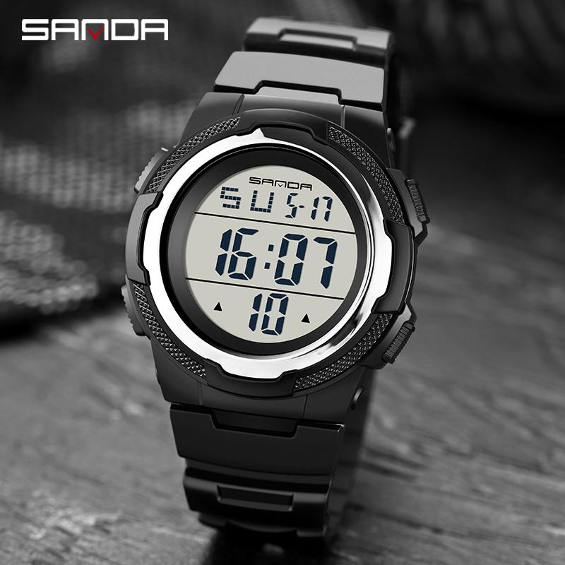 

Digital Watch Men Luxury Sports Waterproof Wristwatch Brand SANDA Clock Luminous Stopwatch Watches Men's Electronic Hours Wristwatches, Slivery;brown