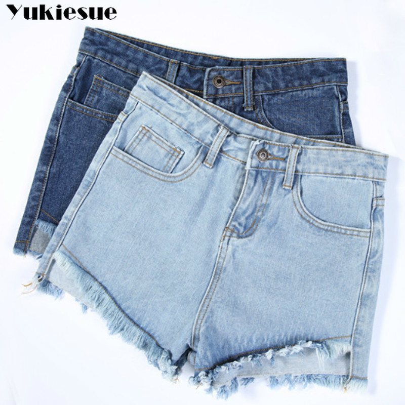 

Women's Denim Shorts Classic Vintage High Waist Blue Wide Leg Female Caual Summer Ladies Jeans For Women Plus size 210518, Light blue