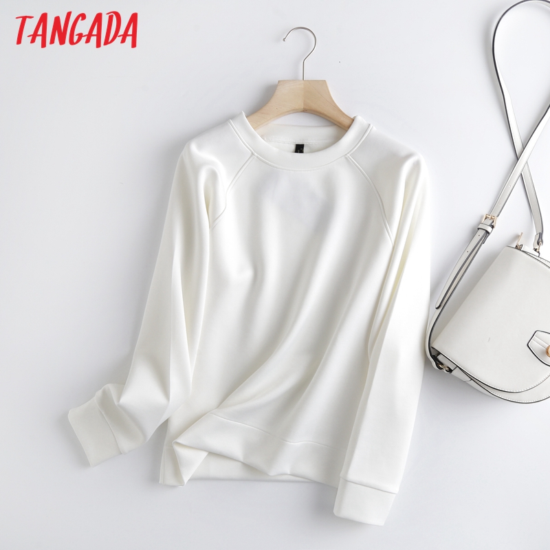 

tangada women 2021 white sweatshirts oversize long sleeve o neck loose pullovers female 6d90, Black
