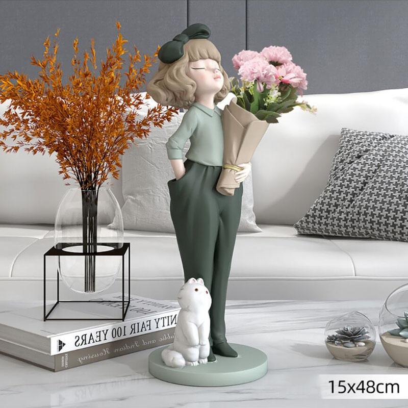 

Decorative Flowers & Wreaths Home Decor Bow Girl Artificial Fake Flower Vase Nordic Resin Living Room Aesthetic Bedroom Decoration Party Wed