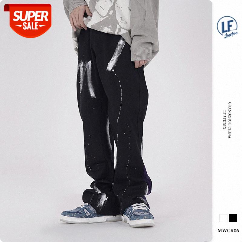 

LawFoo men's graffiti splash ink letter printing trousers casual pants #8C8C, Black