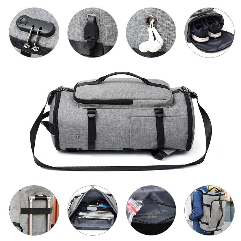 Oxford Cloth Waterproof Multipurpose Men Travel Backpack Leisure Large Capacity Outdoor Camping Luggage Sport Bag USB Black Duffel Bags-image-697502027
