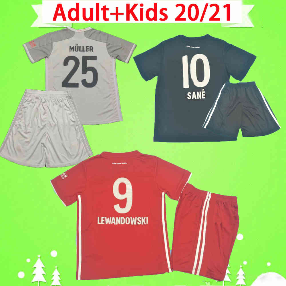 

+ Kids Adults kit 20 21 Munich SANE soccer jerseys child suit third fourth LEWANDOWSKI MULLER DAVIES 2020 2021 boys set football shirts, Black