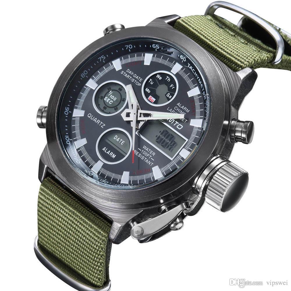 

multi functional mountaineering sports watches domineering waterproof male form quartz nylon military watch Tactical LED wristwatch, White&nylon