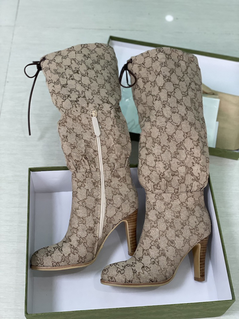 

Women boots Designer Boot Fashion Combat Boot Canvas Zipper Adjustable Straps Casual Shoes Stiletto Heel Ankle boot Knee-High With Box 335, Sock