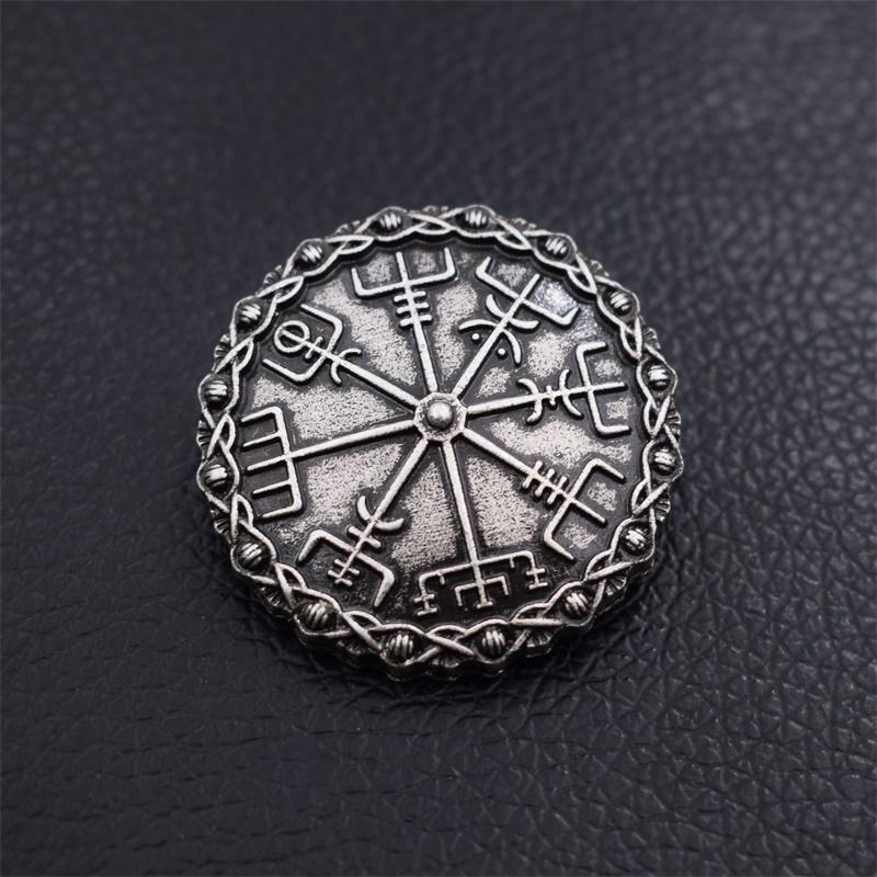 

Pins, Brooches 1pcs Vintage Norse Viking Compass Brooch Vegvisir Rune Jewelery, Gray