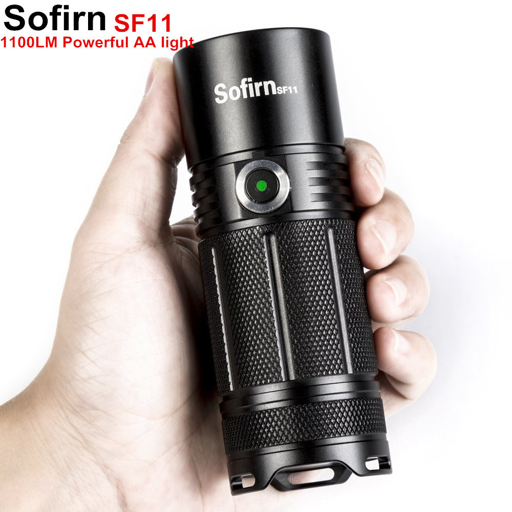 

Sofirn SF11 Powerful LED flashlight Tactical AA Torch Cree XPL 1100lm LED High Power Light Lamp Indicator Power 6 Modes Camping 201204, Black