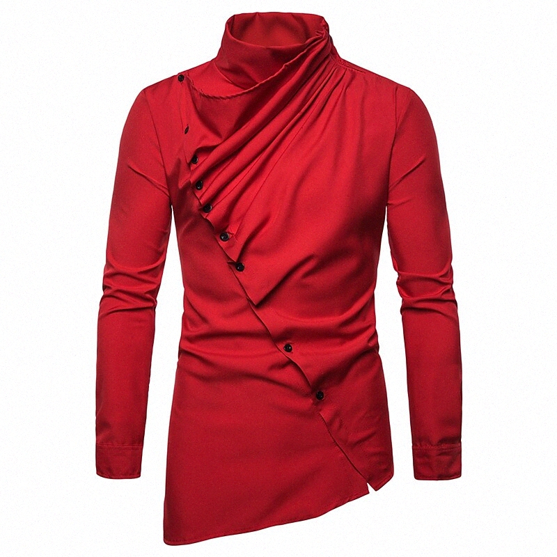 Chemise masculine Bouton de couleur solide Collier Travail quotidien Tops à manches longues Basic élégant blanc blanc r9N3 #