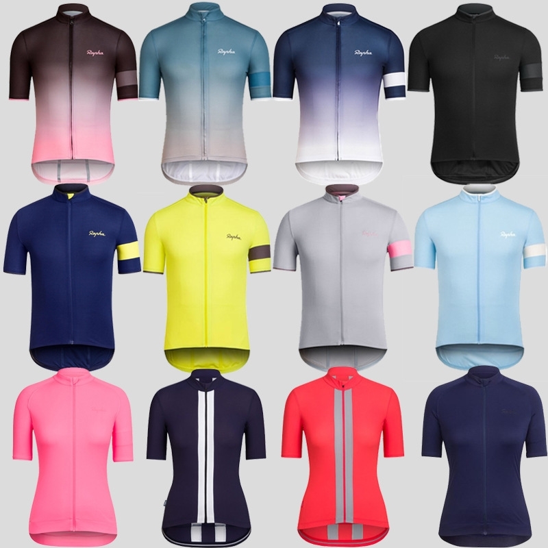 

Rapha summer cycling short sleeve quick drying Road Biking suit mountain men's and women's upper garments, Black;red