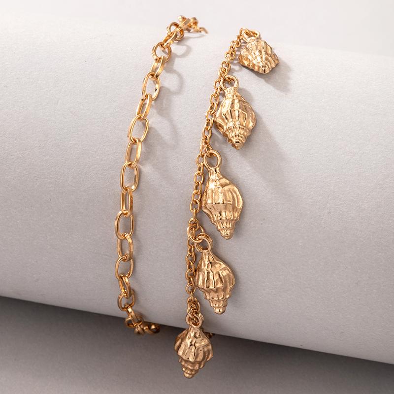 

Anklets 2pcs/set Gold Color Conch Shell Tassel For Women Simple Geometry Heavy Metal Anklet Set Bohemian Jewelry 15085, Red;blue