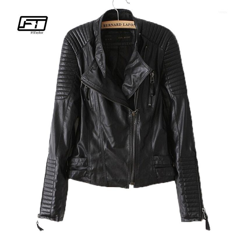 

Autumn Winter Women PU Leather Jacket Fashion Motorcycle Coat Female Rivet Long Sleeve Short Design Stand Collar Basic Coat1, Black;brown
