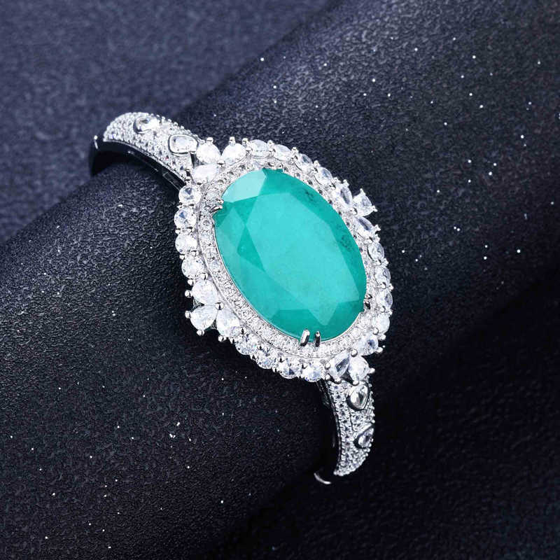 

Luxury Bracelet Big Oval Zircon S925 Silvery Vintage Exaggeration Jewelry for Women Wedding Engagement Gift Wholesale Q0717