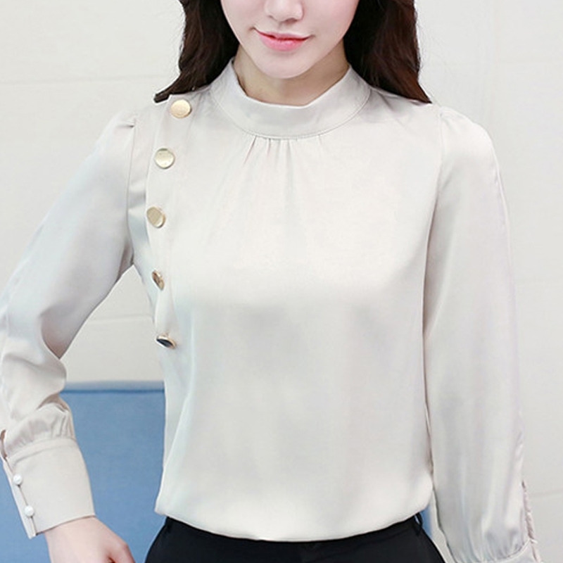 

Autumn Long Sleeve Stand Collar Chiffon Blouse Shirt Women Tops Blouse Women Blusas Mujer De Moda Women Clothing Blusa E98 210602, White