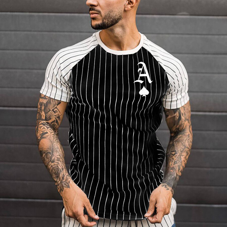 

3 Colors Mens T Shirts Stripes Color Matching Poker Style T-shirt Tee Casual O-neck Short Sleeve