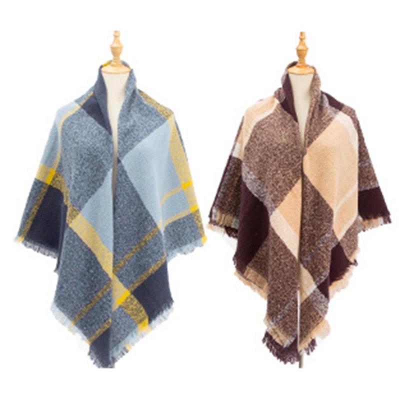 

Scarves Fashion Winter Women Scarf Square Plaid Soft Wrap Casual Warm Shawls Neck Warmer Blanket Tassel Trimmed Bandana, Blue;gray