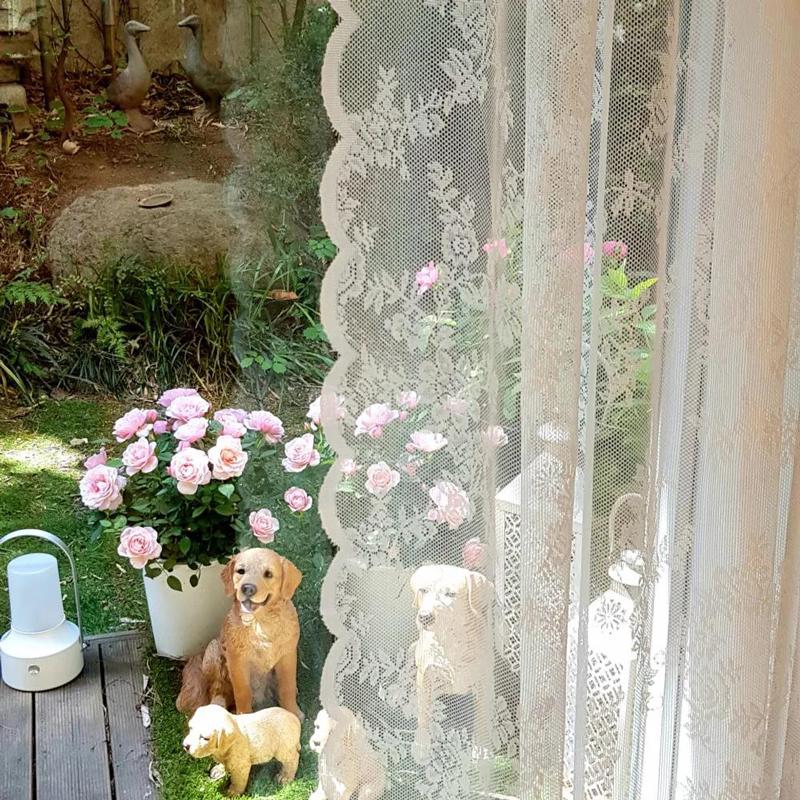 

Curtain & Drapes White Sheer Curtains Window For Bedroom Living Room Rod Pocket Rose Knitted Lace Retro Vintage Light Filtering 1pc TJ3776