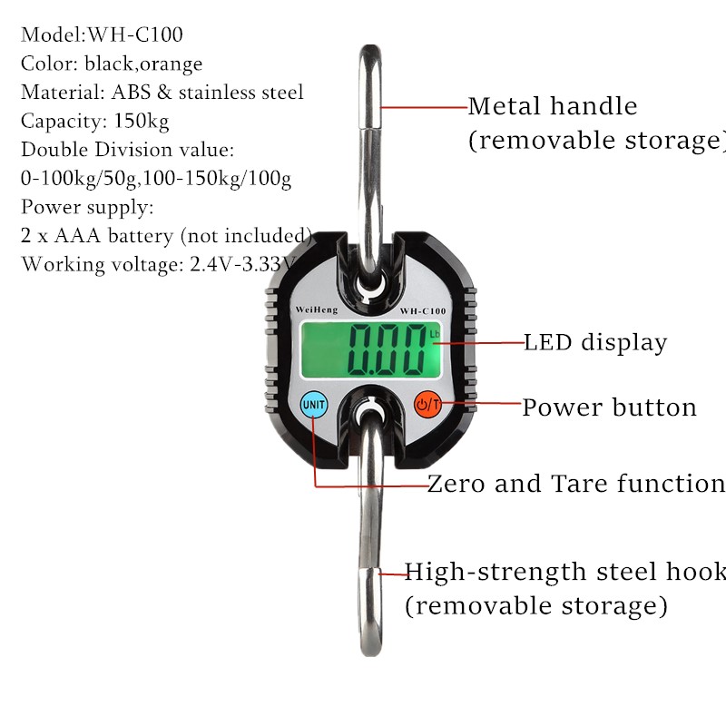 

150kg 50g 300kg Crane Scale Heavy Duty Electronic Digital Stainless Steel Hook Hanging LCD Backlight Loop Weight Balance Scales