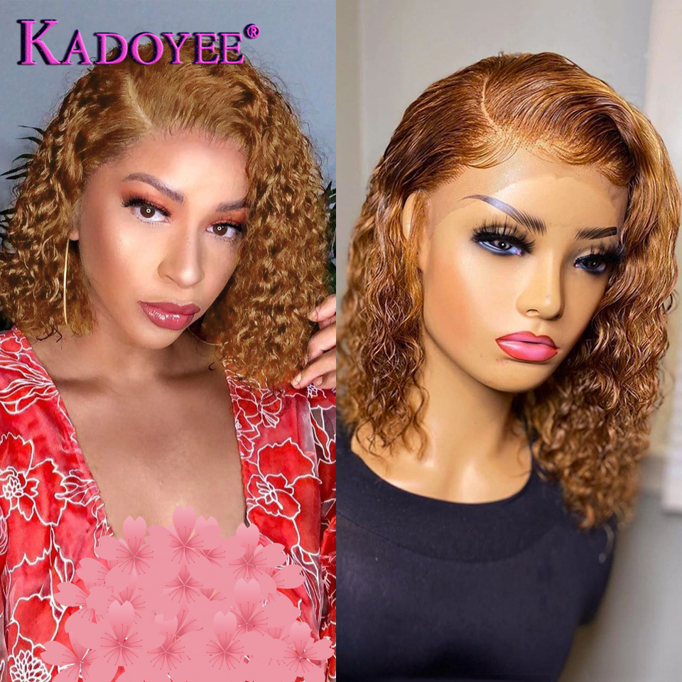 

27 color short curly bob wig lace front human hair wigs for women brazilian honey blonde kinky curly lace closure frontal wigs, Custom
