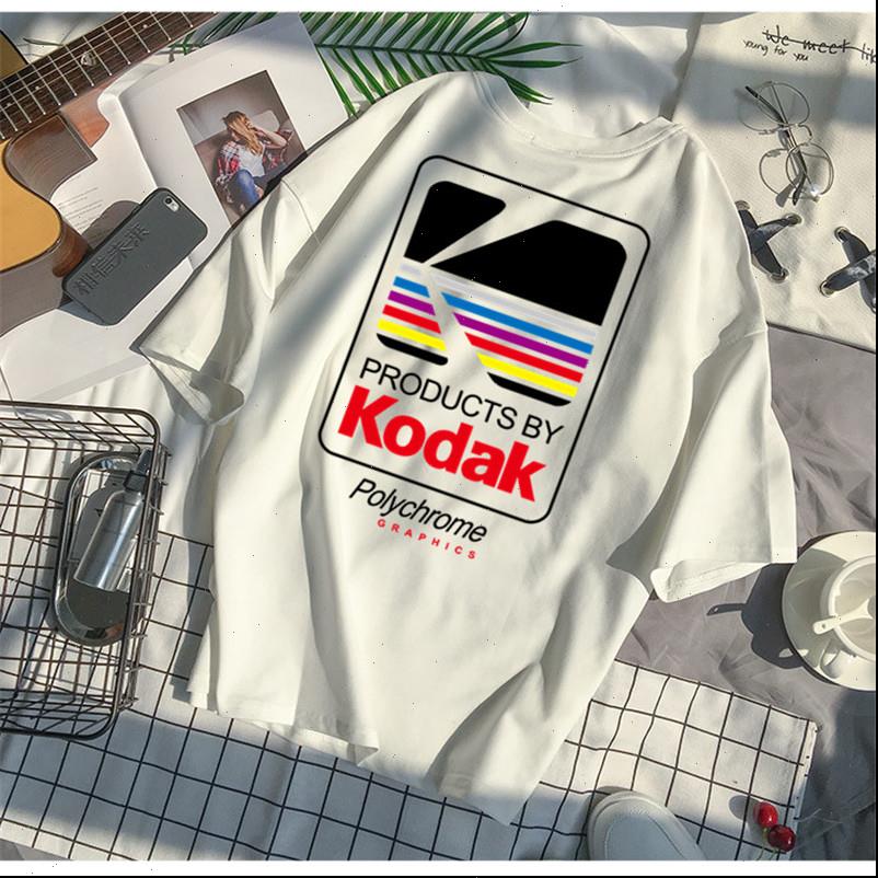 

street fashion loose korean womens t shirt style kodak letter printed shoulder females shirts, White