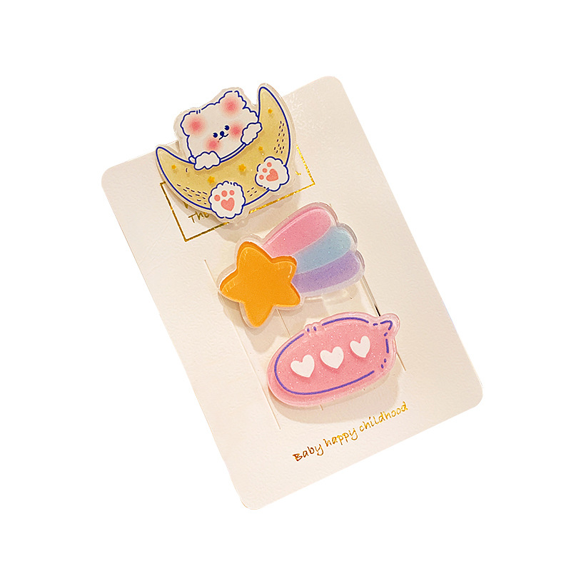 

3 pieces cartoon bear hairpin combination cute and sweet vitality girl flower bangs side hairpin hair accessories, Red