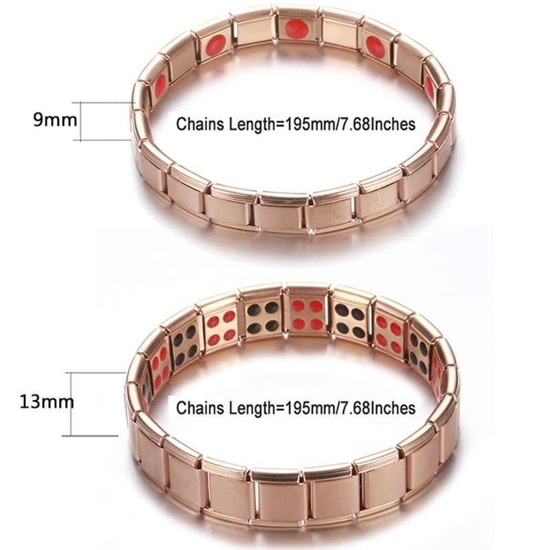 

New Women Wristband Stainless Steel Elastic Adjustable Rose Gold Color Germanium Magnetic Bracelet for Men Health Jewelry, Black