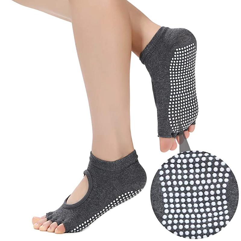 

Men's Socks 1 Pair Women Five-finger Non-slip Open Toe Sports Fitness Men Pilates Breathable Backless Yoga Ankle, Black