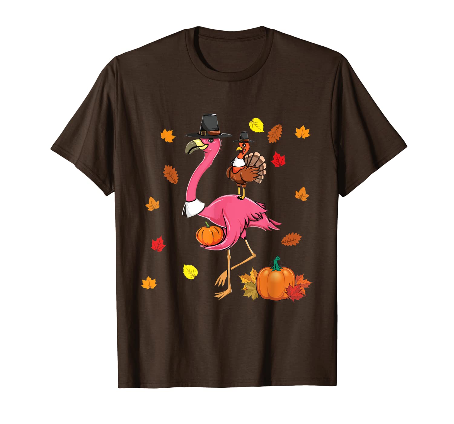 

funny thanksgiving pilgrim flamingo with turkey cute t-shirt, White;black