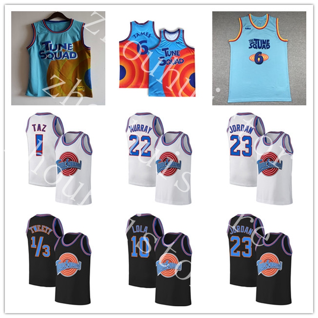

Fast delivery 23 1 Bugs Movie Space Jam Tune Squad Lebron 6 James Basketball Jersey 2021 Youth Mens Blue 22 Bill Murray 10 Lola D.DUCK ! Taz, Black;red