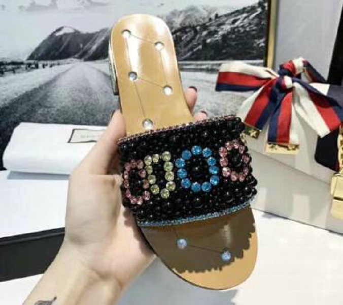 

TOP new ladies pearl slippers colorful letters fashion popular brand sandals women's style with height 5.5CM size 35--40, Blue